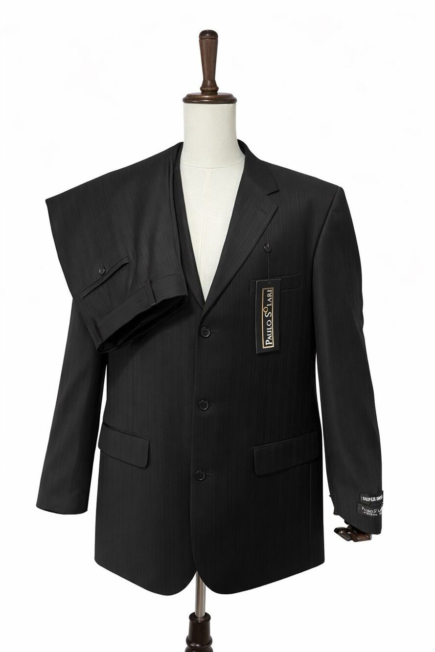 Paulo Solari Athletic Fit Suit 44L / 36 Pants 100% Wool Black NWT Small Flaw